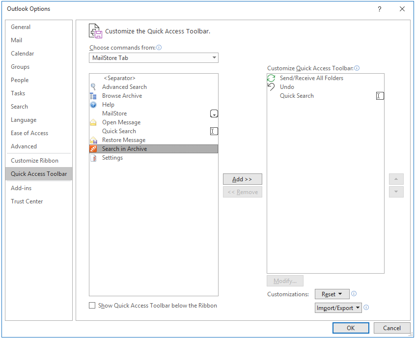 Microsoft Outlook Hızlı Erişim Araç Çubuğu