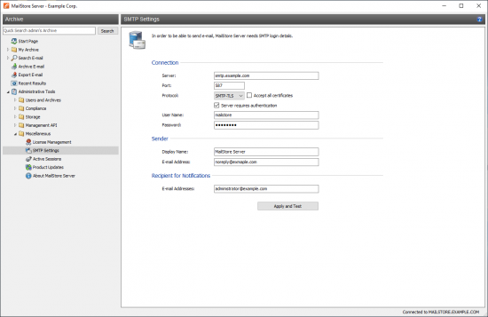 MailStore Server - SMTP Ayarları
